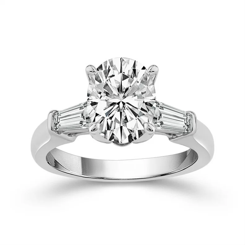 Men's Peridot Engagement Rings in 14K Gold - Filled Metal with a Micro - Pave Setting2 1/2 Carat Lab Grown Oval and Baguette Cut Diamond Engagement Ring Men's Peridot Engagement Rings in 14K Gold - Filled Metal with a Micro - Pave Setting2 1/2 Carat Lab Grown Oval and Baguette Cut Diamond Engagement Ring