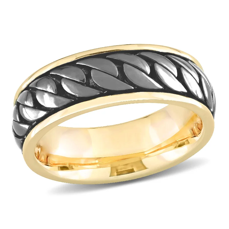 Men's multi - colored gemstone rings for a vibrant styleMiadora Ribbed Design Mens Ring in Yellow Silver with Black Rhodium Plating Men's multi - colored gemstone rings for a vibrant styleMiadora Ribbed Design Mens Ring in Yellow Silver with Black Rhodium Plating