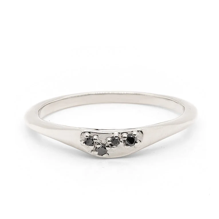 Cushion - Cut Women's Diamond Rings in Platinum with a Soft and Romantic AppearanceCrescent Signet | Black Diamond Cushion - Cut Women's Diamond Rings in Platinum with a Soft and Romantic AppearanceCrescent Signet | Black Diamond