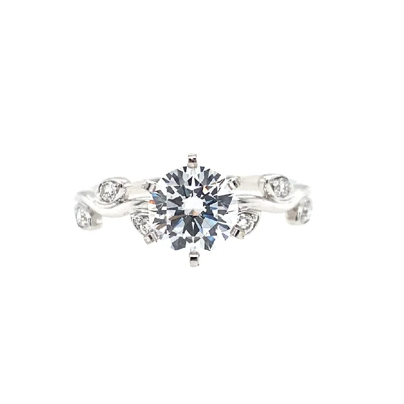 Cathedral - Style Women's Diamond Rings with a Raised Center Setting and Elaborate Metalwork14K White Gold Branch Motif Diamond Engagement Ring Cathedral - Style Women's Diamond Rings with a Raised Center Setting and Elaborate Metalwork14K White Gold Branch Motif Diamond Engagement Ring