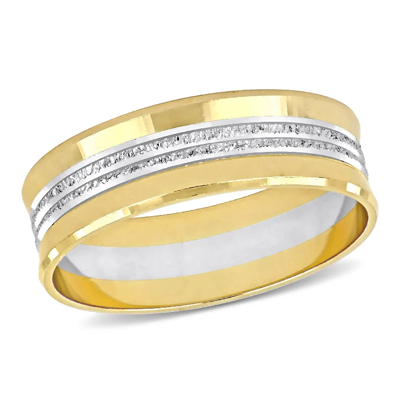 Men's ruby - adorned rings for a bold red colorMiadora 6 mm Mens Wedding Band in Two-Tone 10k Yellow and White Gold Men's ruby - adorned rings for a bold red colorMiadora 6 mm Mens Wedding Band in Two-Tone 10k Yellow and White Gold