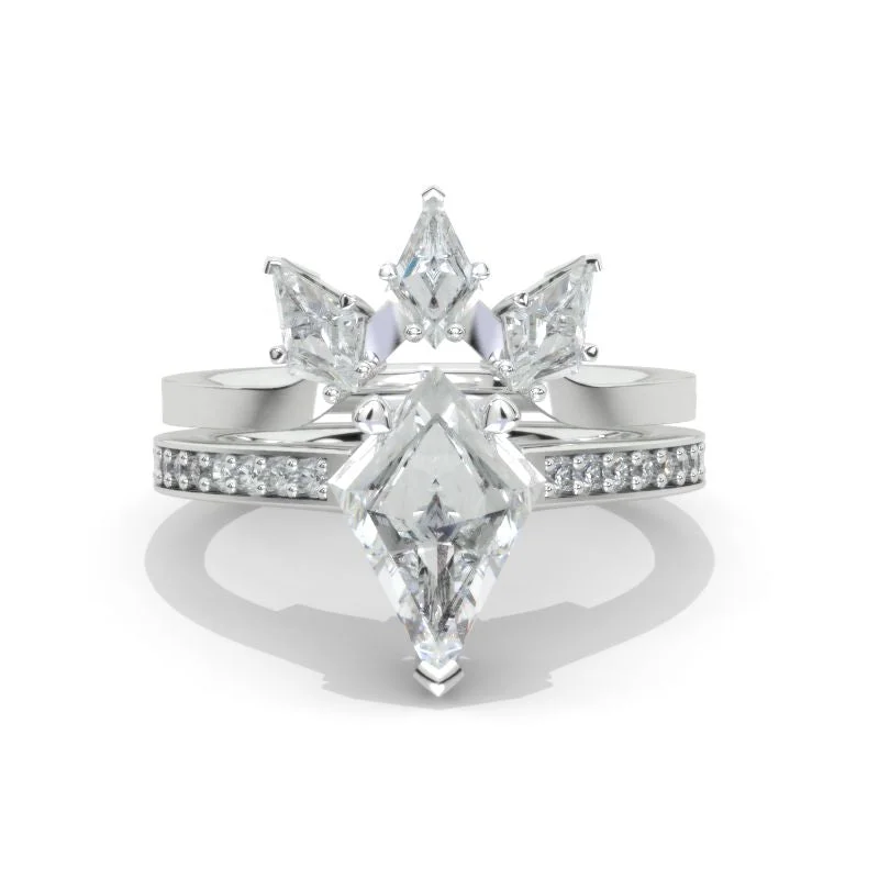 3 Carat Kite Moissanite Engagement Ring. 3CT Fancy Shape Moissanite Ring Set