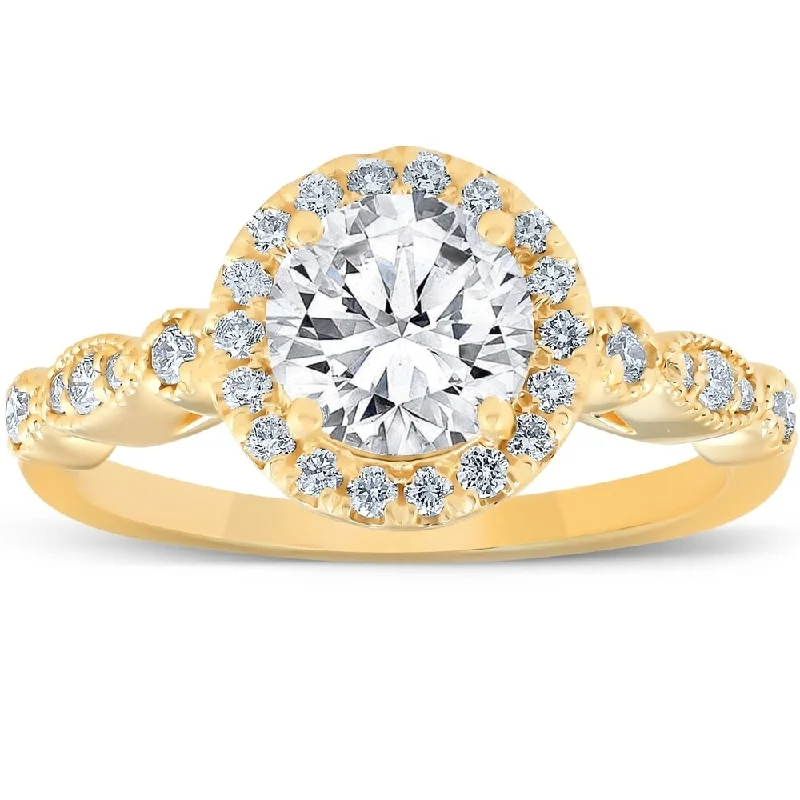 Signature - Design Women's Diamond Rings with a Brand - Specific Pattern and High - Quality Diamonds1 3/4 Ct Diamond Engagement Ring 14k Yellow Gold Halo Enhanced Signature - Design Women's Diamond Rings with a Brand - Specific Pattern and High - Quality Diamonds1 3/4 Ct Diamond Engagement Ring 14k Yellow Gold Halo Enhanced