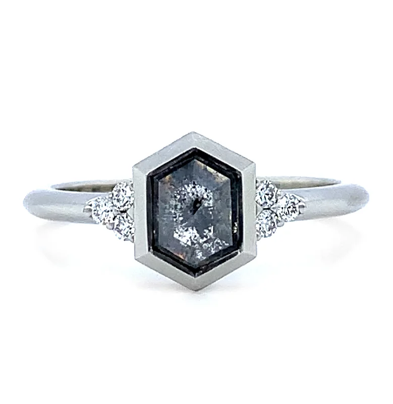 Heart - Shaped Women's Diamond Rings in Rose Gold for a Romantic and Symbolic GiftHexagonal Salt & Pepper Diamond Ring - "Denise" Heart - Shaped Women's Diamond Rings in Rose Gold for a Romantic and Symbolic GiftHexagonal Salt & Pepper Diamond Ring - "Denise"