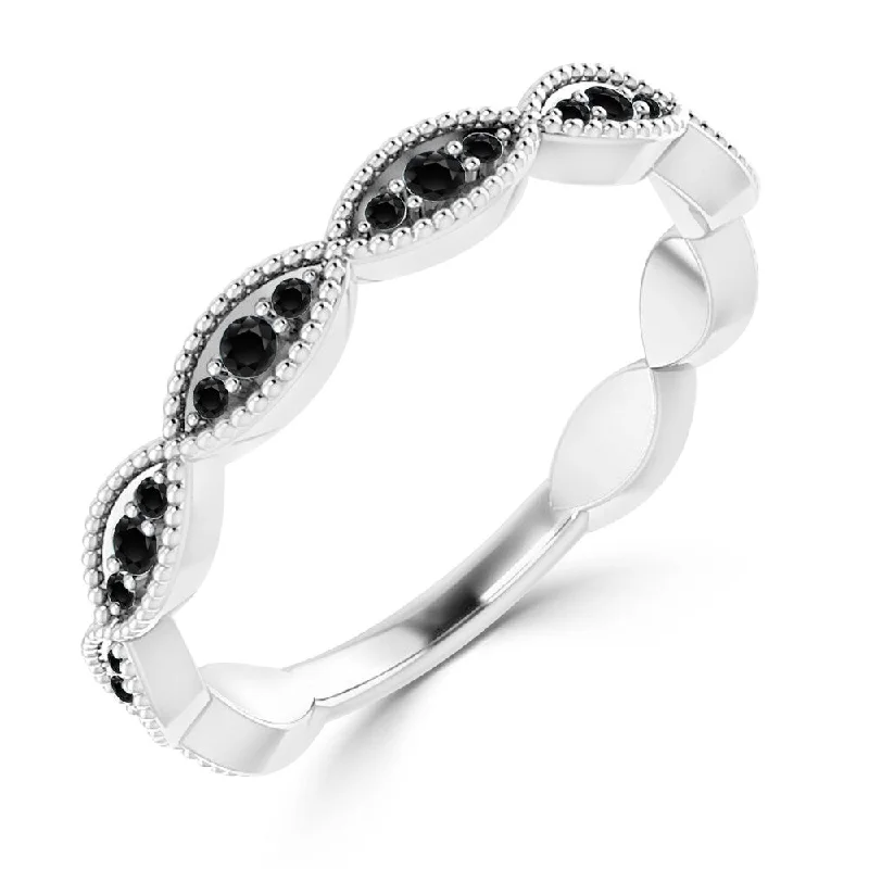 Channel - Set Women's Diamond Rings with Diamonds Securely Held in a Metal Groove for Durability10K Gold Stackable 1/5ct TDW Vintage Scalloped Black Diamond Wedding Band