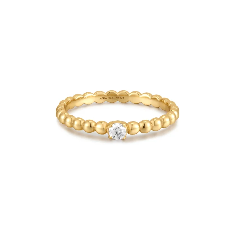 Bangle - Style Fashion Rings in Rose - Gold - Plated Aluminum with Etched PatternsAnia Haie Gold Cubic Zirconia Round Dome Ring R059-01G
