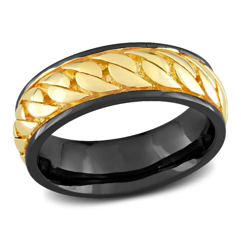 Men's tungsten carbide rings with a brushed textureMiadora Ribbed Design Mens Ring in Sterling Silver Black and Yellow Men's tungsten carbide rings with a brushed textureMiadora Ribbed Design Mens Ring in Sterling Silver Black and Yellow