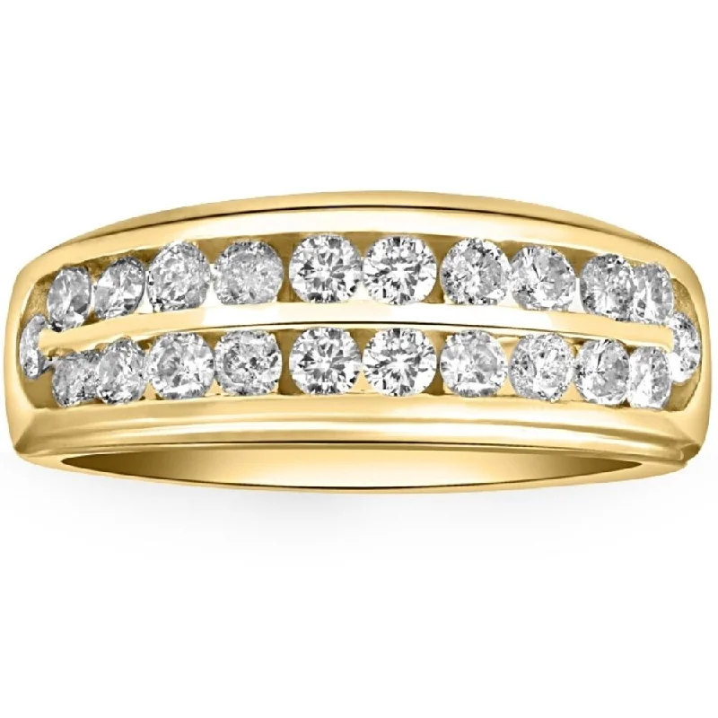 Tennis - Style Women's Diamond Rings with a Continuous Row of Diamonds for a Classic and Versatile Look1 Ct Lab Grown Diamond Mens Double Row Wedding Ring 10k Yellow Gold Tennis - Style Women's Diamond Rings with a Continuous Row of Diamonds for a Classic and Versatile Look1 Ct Lab Grown Diamond Mens Double Row Wedding Ring 10k Yellow Gold