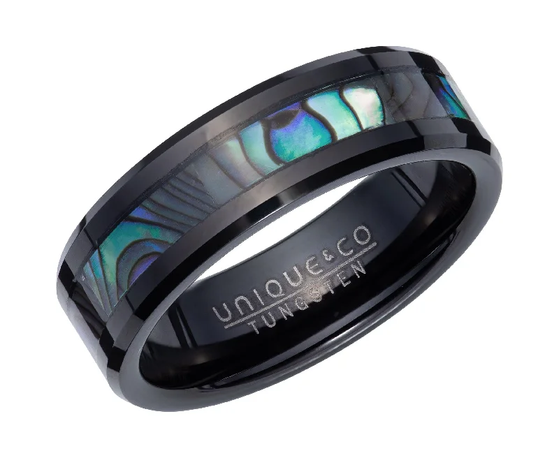 Men's sapphire - set rings for a royal blue hueUnique & Co Abalone and Tungsten Carbide Ring Men's sapphire - set rings for a royal blue hueUnique & Co Abalone and Tungsten Carbide Ring