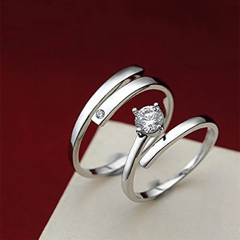Delicate double finger rings for a dainty appearanceSolitare Couple Ring Set With Cubic Zirconia and Crystal Delicate double finger rings for a dainty appearanceSolitare Couple Ring Set With Cubic Zirconia and Crystal