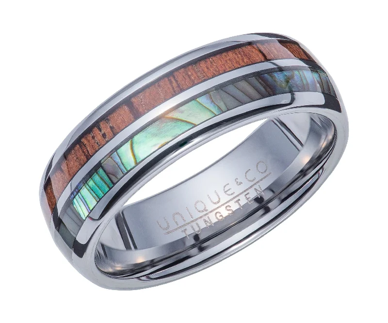 Men's Damascus - steel rings with a unique patternUnique & Co Tungsten Ring With Wood And Abalone Shell Men's Damascus - steel rings with a unique patternUnique & Co Tungsten Ring With Wood And Abalone Shell