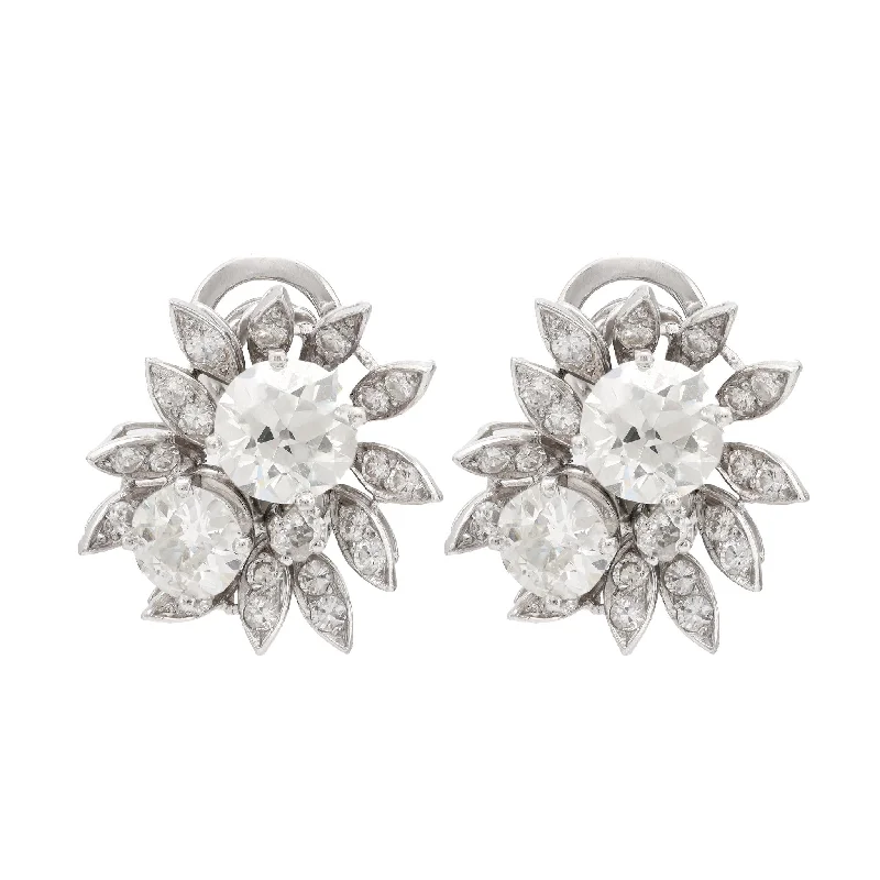 Mid Century French 6.50 carat total weight diamond platinum earrings