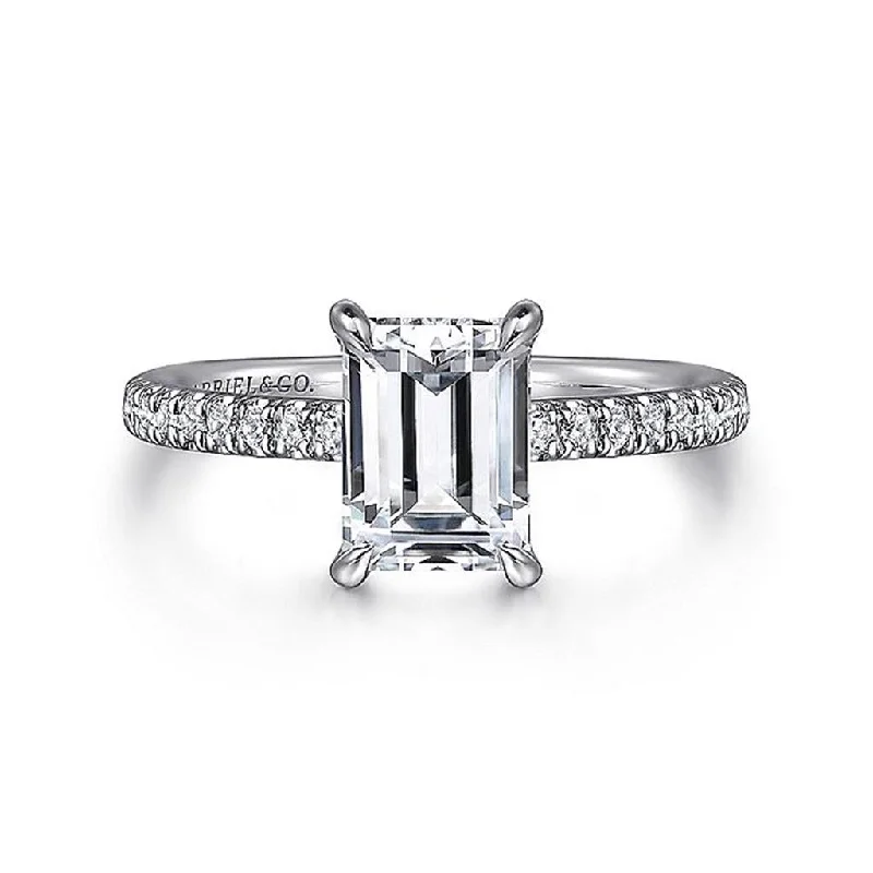 Halo - Style Women's Diamond Rings with a Center Diamond Surrounded by Smaller Diamonds in 18K Gold14K White Gold 'Franka' Classic Emerald Cut Diamond Engagement Ring Halo - Style Women's Diamond Rings with a Center Diamond Surrounded by Smaller Diamonds in 18K Gold14K White Gold 'Franka' Classic Emerald Cut Diamond Engagement Ring