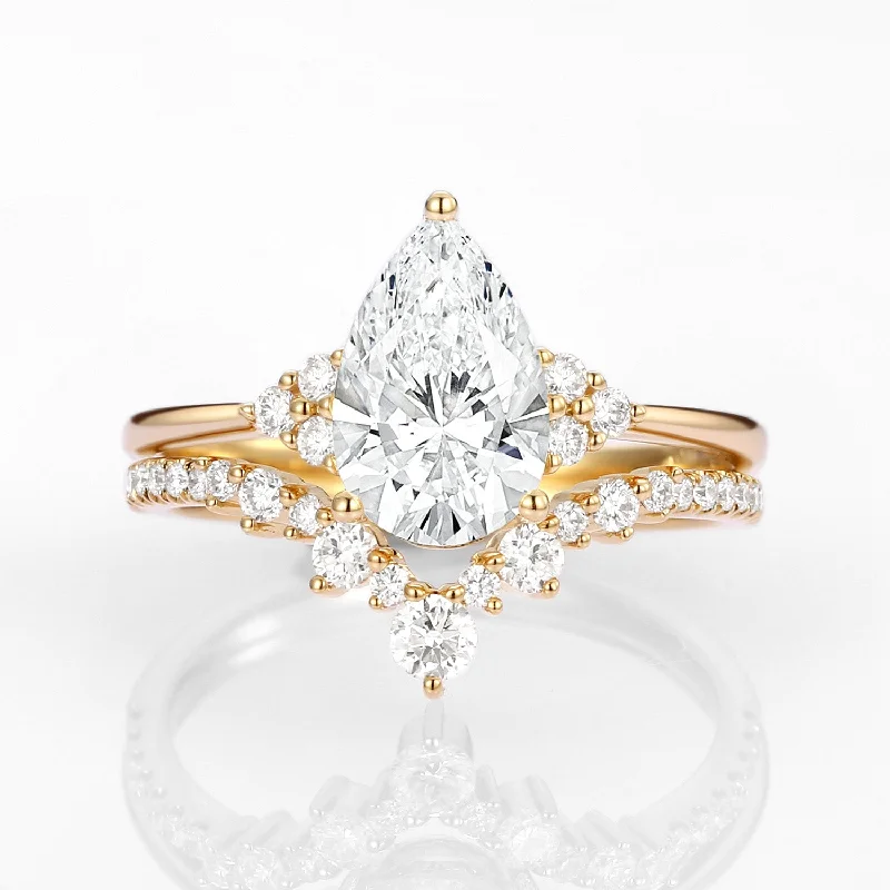 Women's Diamond Rings with Opal Inlays and Diamond Accents for a Mysterious and Iridescent Look1.5ct Classic Pear Lab Grown Diamond Ring Set 2pcs Women's Diamond Rings with Opal Inlays and Diamond Accents for a Mysterious and Iridescent Look1.5ct Classic Pear Lab Grown Diamond Ring Set 2pcs