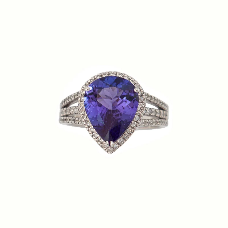 Stackable Gemstone Rings for Women in Amethyst, Sapphire, and EmeraldWhite Gold Pear Shape Halo Tanzanite and Diamond Ring Stackable Gemstone Rings for Women in Amethyst, Sapphire, and EmeraldWhite Gold Pear Shape Halo Tanzanite and Diamond Ring