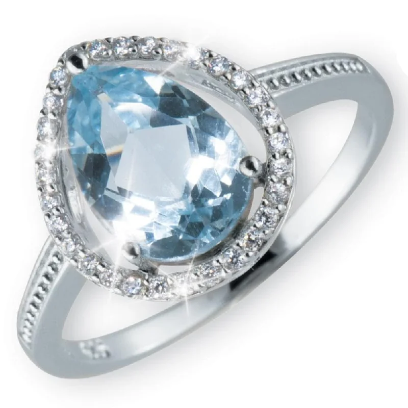 Engagement - Inspired Women's Rings with a Halo of Small DiamondsTopaz Pear Cut Ring Engagement - Inspired Women's Rings with a Halo of Small DiamondsTopaz Pear Cut Ring
