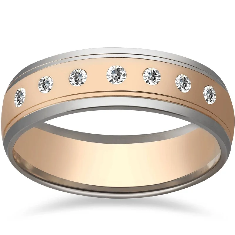Mens 1/5ct 14K Gold Two Tone 6mm Wedding Ring Band