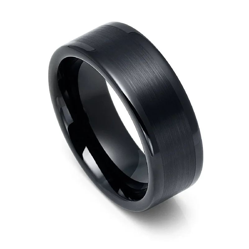Boho - Style Women's Rings with Turquoise and Leather Accents8mm - Black Tungsten Wedding Band, Pipe Cut Brushed Center Finish Boho - Style Women's Rings with Turquoise and Leather Accents8mm - Black Tungsten Wedding Band, Pipe Cut Brushed Center Finish