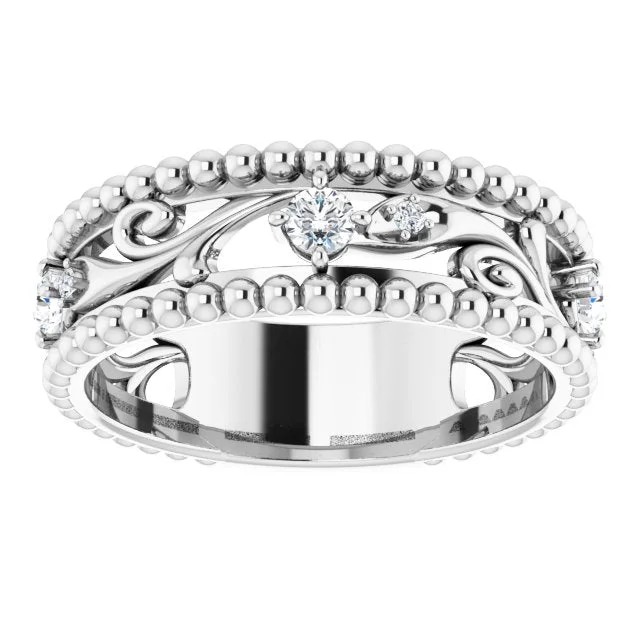 Anniversary rings with a diamond - and - peridot combinationFiligree and Milgrain Accent Vintage Inspired Diamond Wedding Band Anniversary rings with a diamond - and - peridot combinationFiligree and Milgrain Accent Vintage Inspired Diamond Wedding Band