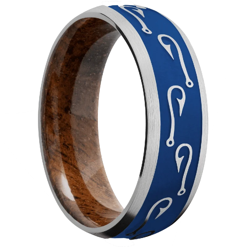 Men's polished brass rings with a warm glow18K White Gold + Satin Finish + Koa