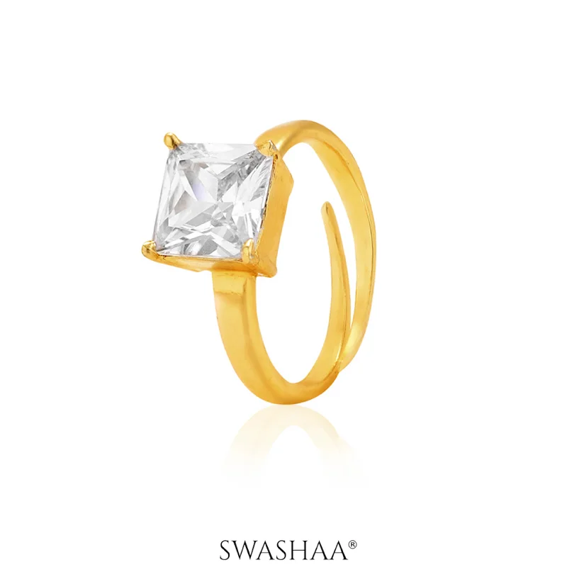 Vintage - Inspired Filigree - Design Women's Rings in Sterling SilverSquare Solitaire 18K Gold Plated Ring Vintage - Inspired Filigree - Design Women's Rings in Sterling SilverSquare Solitaire 18K Gold Plated Ring