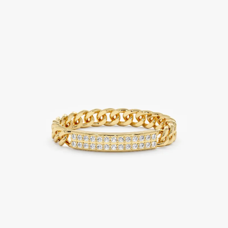 Stainless Steel Chain Rings for Durability and Rust ResistanceCuban Chain Diamond ID Ring, Ayesha Stainless Steel Chain Rings for Durability and Rust ResistanceCuban Chain Diamond ID Ring, Ayesha