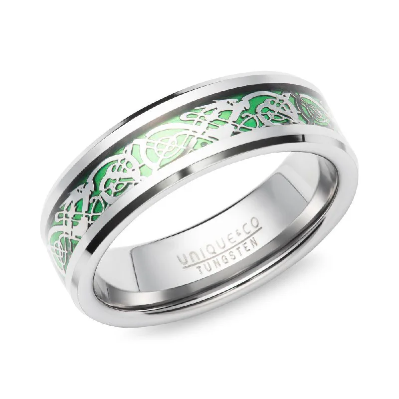 Men's stackable rings for a layered lookUnique & Co Tungsten Ring with Green Carbon Fibre Men's stackable rings for a layered lookUnique & Co Tungsten Ring with Green Carbon Fibre