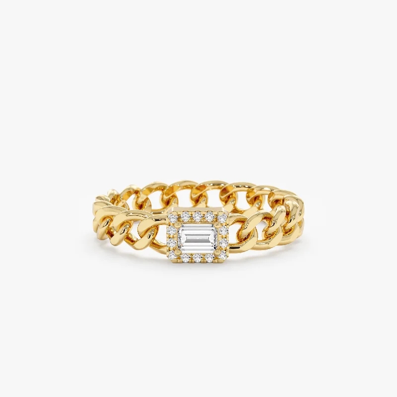 LED - Emitting Chain Rings for a High - Tech LookEmerald Cut Diamond Cuban Chain Ring, Keira LED - Emitting Chain Rings for a High - Tech LookEmerald Cut Diamond Cuban Chain Ring, Keira