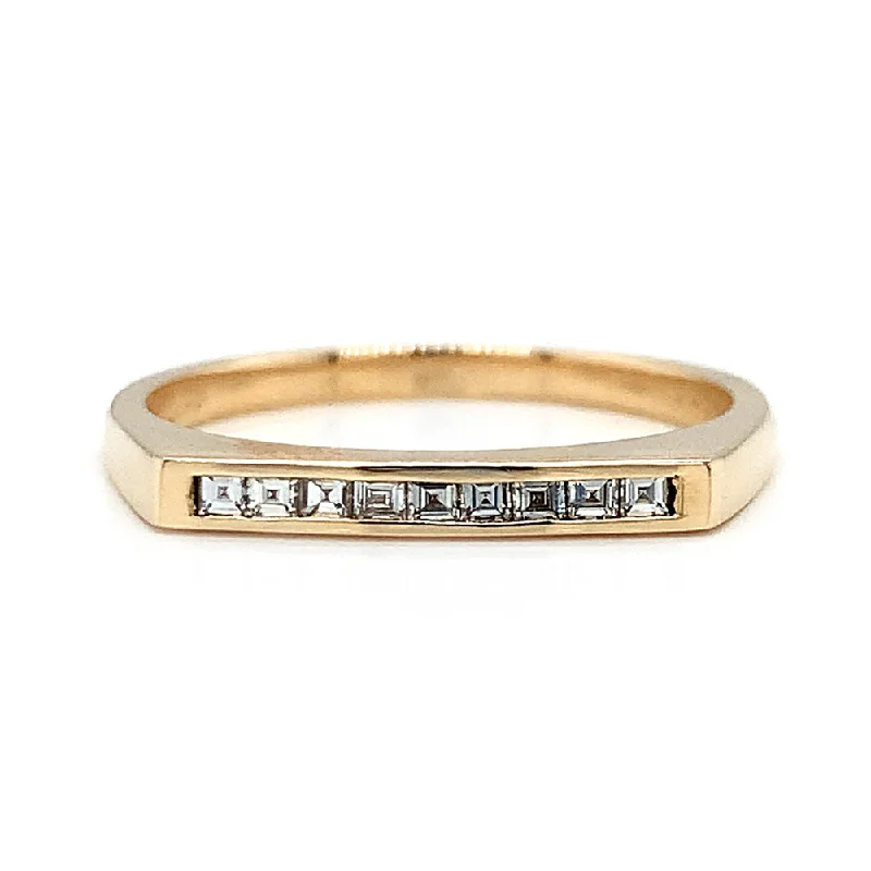 Women's Diamond Rings with Side - Stone Pave Setting for a Sparkling and Continuous ShineYellow Gold & Diamond Bar Ring - "Downtown" Women's Diamond Rings with Side - Stone Pave Setting for a Sparkling and Continuous ShineYellow Gold & Diamond Bar Ring - "Downtown"