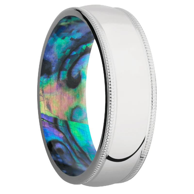 Men's opal - featured rings with iridescent colorsCobalt Chrome + Polish Finish + Abalone Men's opal - featured rings with iridescent colorsCobalt Chrome + Polish Finish + Abalone