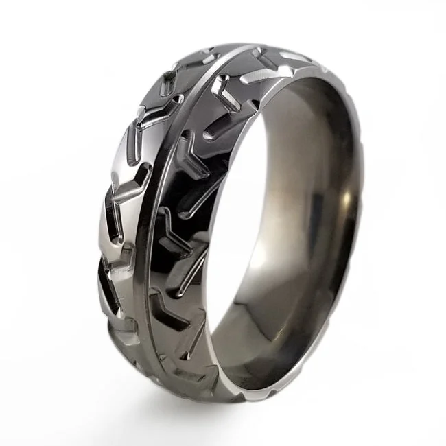 Men's laser - engraved rings with custom messagesRacer Titanium ring