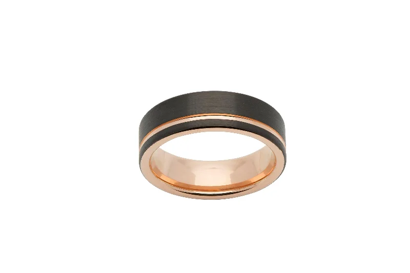 Men's pinky rings with a small gemstoneUnique & Co Tungsten Ring with Rose Gold Black IP Men's pinky rings with a small gemstoneUnique & Co Tungsten Ring with Rose Gold Black IP