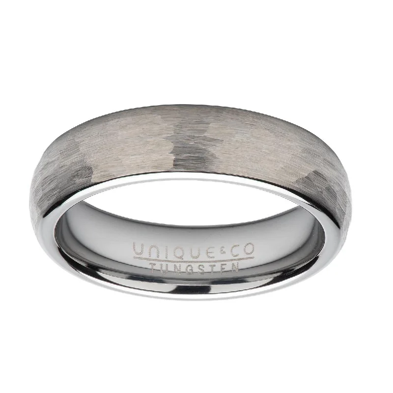 Men's shock - resistant rings for durabilityUnique & Co Hammered Polished Tungsten Band Ring Men's shock - resistant rings for durabilityUnique & Co Hammered Polished Tungsten Band Ring