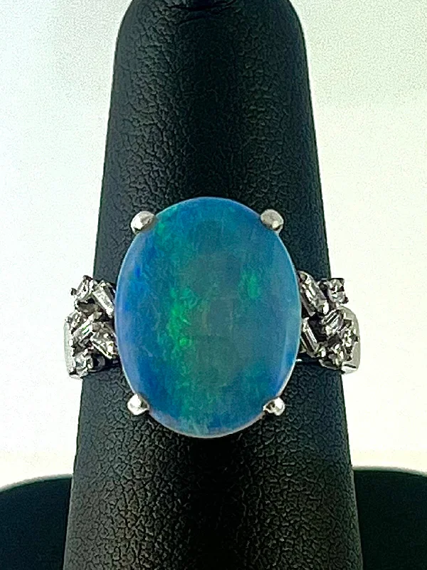 Geometric - Shaped Fashion Rings in Titanium with Iridescent InlaysOpal and Diamond Ring Geometric - Shaped Fashion Rings in Titanium with Iridescent InlaysOpal and Diamond Ring