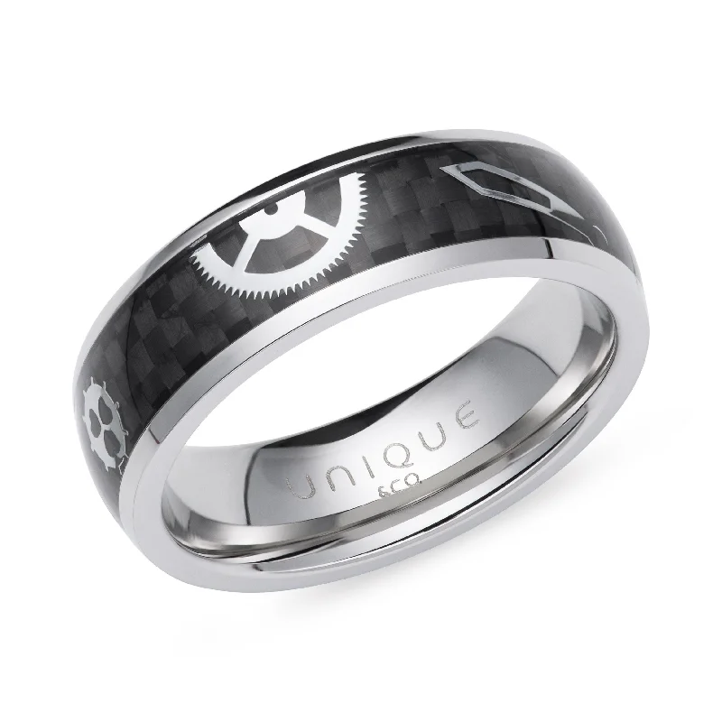 Men's adjustable - size rings for a perfect fitUnique & Co Steel Black Carbon Fibre Ring Men's adjustable - size rings for a perfect fitUnique & Co Steel Black Carbon Fibre Ring