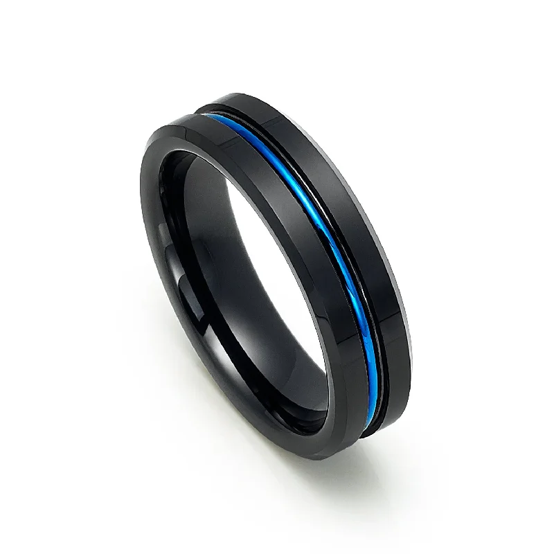 Diamond - Encrusted Women's Rings for Special Occasions in 18K GoldBlack Tungsten Carbide Wedding Band W/ Blue Center Groove ring Diamond - Encrusted Women's Rings for Special Occasions in 18K GoldBlack Tungsten Carbide Wedding Band W/ Blue Center Groove ring
