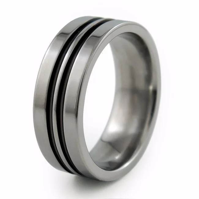 Men's silicone fitness rings for active lifestylesEquinox with Black Grooves Titanium Ring Men's silicone fitness rings for active lifestylesEquinox with Black Grooves Titanium Ring