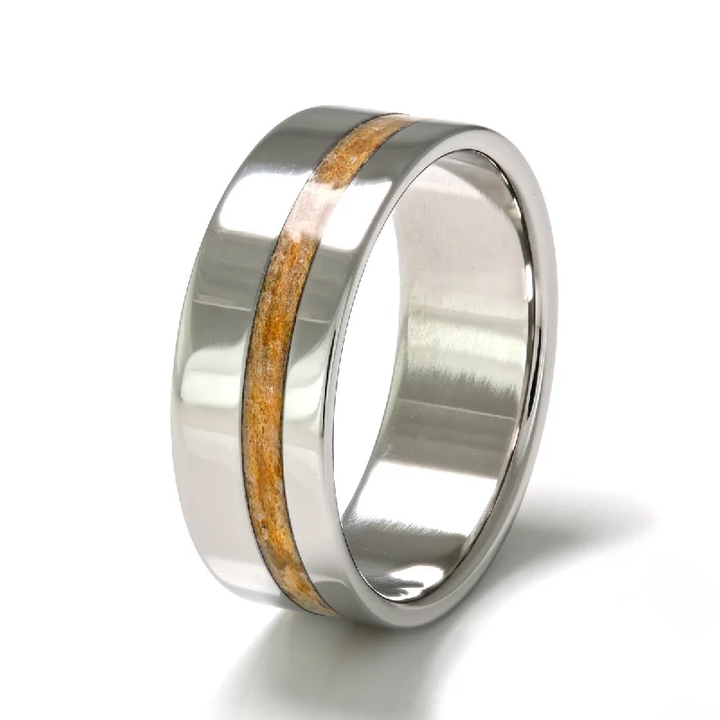 Men's rose - gold - plated rings for a trendy colorSteel Ring 8mm Flat Light with Off-Centre Wood Inlay Men's rose - gold - plated rings for a trendy colorSteel Ring 8mm Flat Light with Off-Centre Wood Inlay