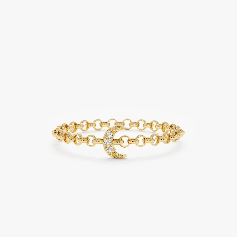 Chain Rings with a Solar - Powered Light FeatureDiamond Moon Chain Ring, Francesca