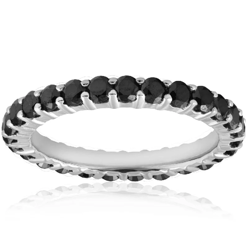 Adjustable Women's Diamond Rings with a Flexible Band for a Comfortable and Custom Fit1 1/2ct Black Diamond Eternity Ring 14K White Gold Adjustable Women's Diamond Rings with a Flexible Band for a Comfortable and Custom Fit1 1/2ct Black Diamond Eternity Ring 14K White Gold