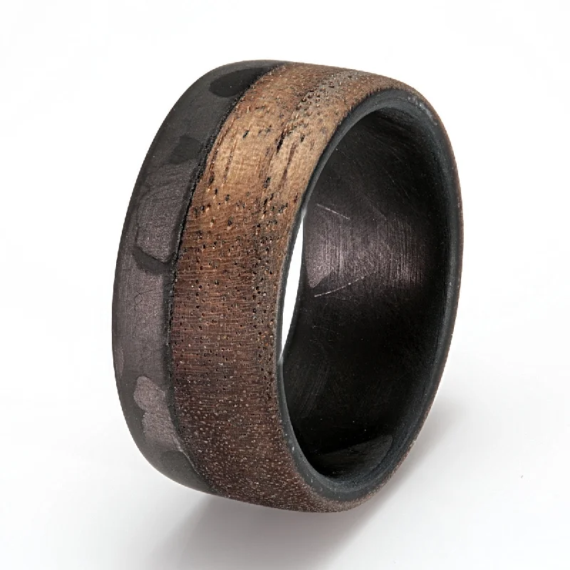 Men's stainless - steel promise rings with a matte finishCarbon Fibre Ring 10mm with Walnut Men's stainless - steel promise rings with a matte finishCarbon Fibre Ring 10mm with Walnut
