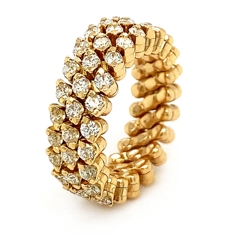 Three - Stone Women's Diamond Rings Symbolizing Past, Present, and Future with Emerald - Cut Diamonds18K Yellow Gold Three Row Expandable Brevetto Diamond Ring Three - Stone Women's Diamond Rings Symbolizing Past, Present, and Future with Emerald - Cut Diamonds18K Yellow Gold Three Row Expandable Brevetto Diamond Ring