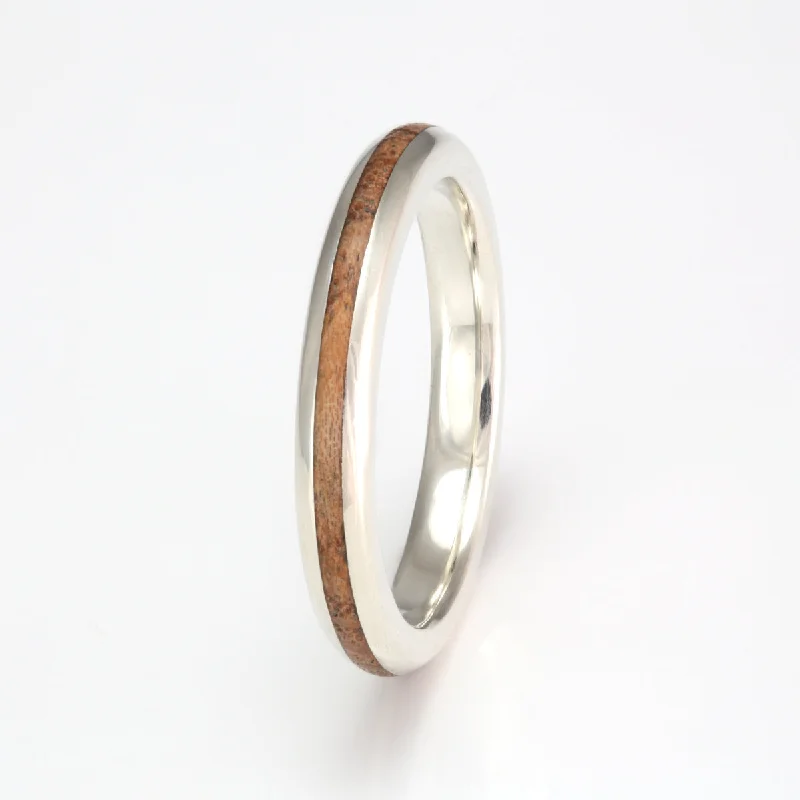 Men's multi - colored gemstone rings for a vibrant style9ct White Gold Ring 3mm Rounded with Wood Inlay Men's multi - colored gemstone rings for a vibrant style9ct White Gold Ring 3mm Rounded with Wood Inlay