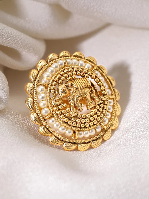 Statement - Making Cocktail Rings for Women with Large Cubic ZirconiaRubans 22K Gold-Plated Beaded Elephant Charm Finger Ring Statement - Making Cocktail Rings for Women with Large Cubic ZirconiaRubans 22K Gold-Plated Beaded Elephant Charm Finger Ring