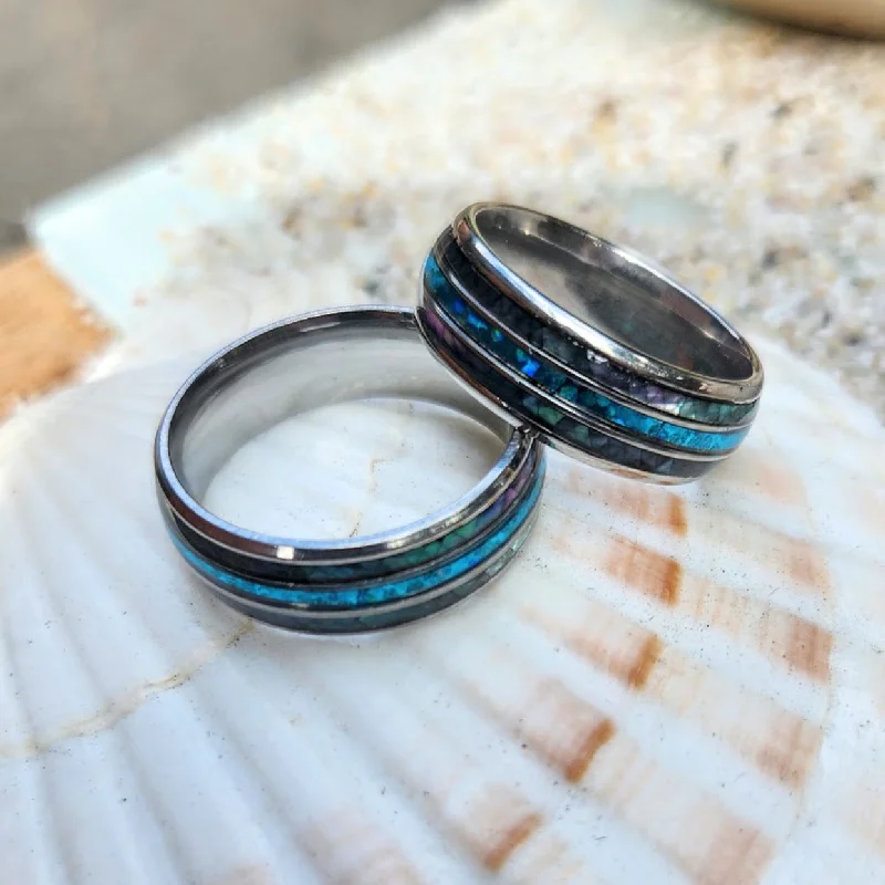 Men's opal - featured rings with iridescent colorsSHELL BLUE - PAUA SHELL SILVER WATERPROOF MEN'S RING Men's opal - featured rings with iridescent colorsSHELL BLUE - PAUA SHELL SILVER WATERPROOF MEN'S RING