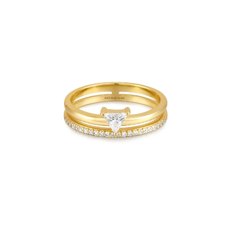 Fashion Rings with Zodiac Symbols in Gold - Filled Metal for a Personalized TouchAnia Haie Gold Double White Triangle Stacker Ring R059-04G Fashion Rings with Zodiac Symbols in Gold - Filled Metal for a Personalized TouchAnia Haie Gold Double White Triangle Stacker Ring R059-04G