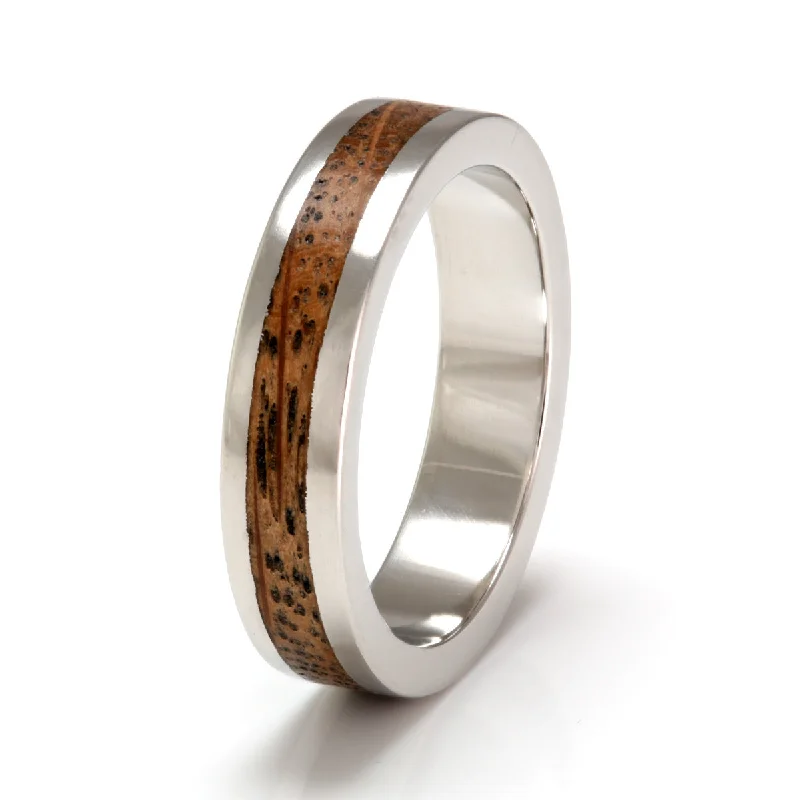 Men's stackable rings for a layered lookPlatinum Ring 5mm Flat with Wood Inlay