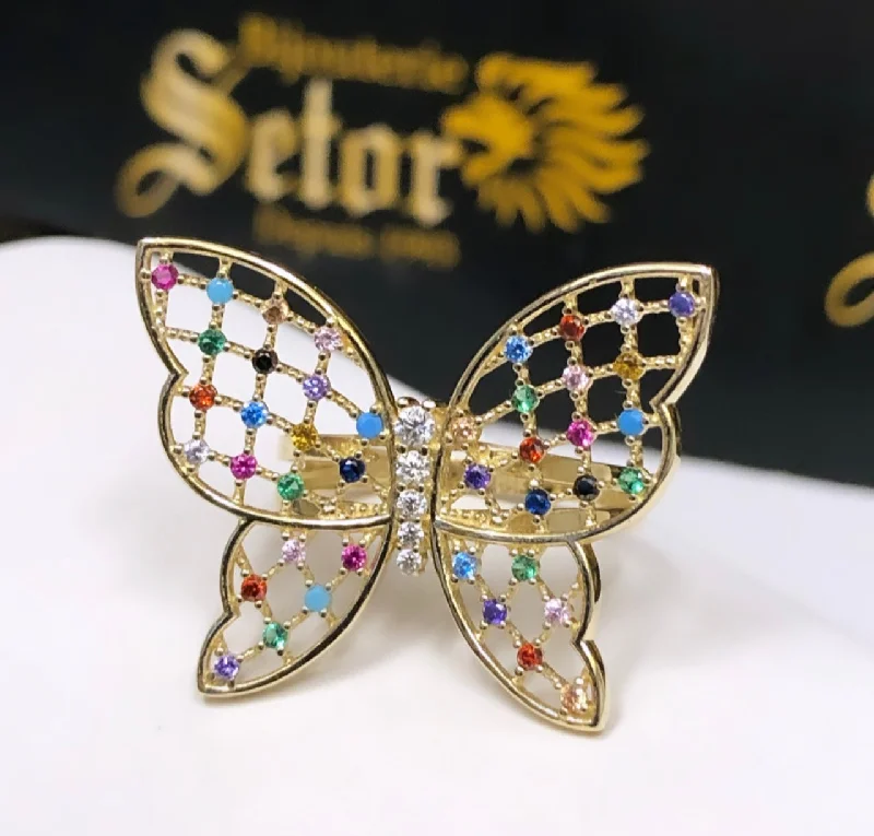 Boho - Style Women's Rings with Turquoise and Leather AccentsButterfly ring