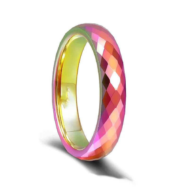Women's Rings with Birthstones for a Personalized TouchRainbow Hammered Tungsten Wedding Ring Domed Polished Wedding Band, Tungsten Wedding Band, Comfort Fit Ring- 4mm Women's Rings with Birthstones for a Personalized TouchRainbow Hammered Tungsten Wedding Ring Domed Polished Wedding Band, Tungsten Wedding Band, Comfort Fit Ring- 4mm