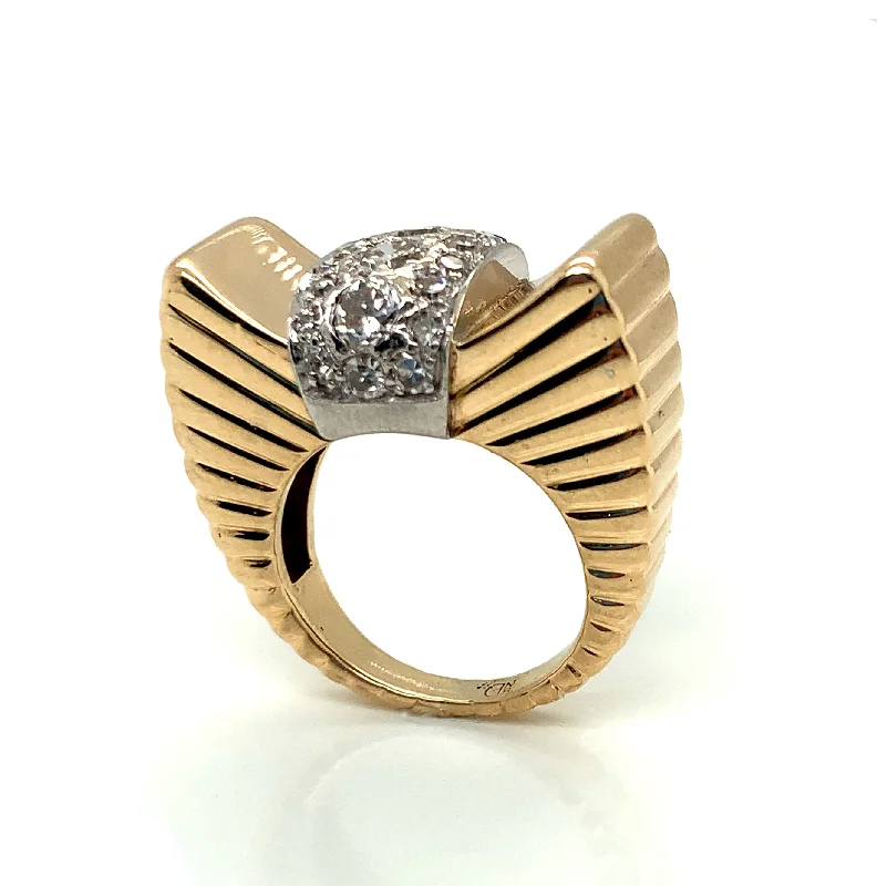 Cathedral - Style Women's Diamond Rings with a Raised Center Setting and Elaborate MetalworkDiamond & Gold Vintage Ring- "Modern Love" Cathedral - Style Women's Diamond Rings with a Raised Center Setting and Elaborate MetalworkDiamond & Gold Vintage Ring- "Modern Love"
